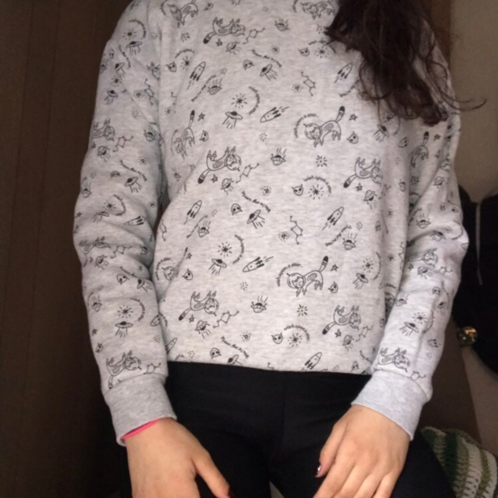 Space cat crew neck